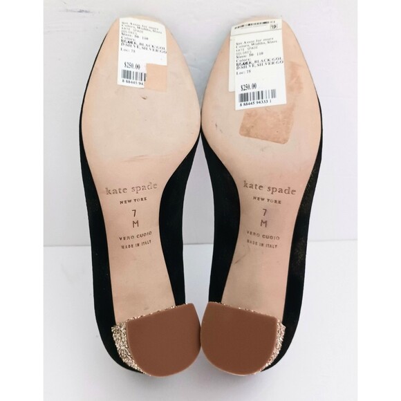 NWT Kate Spade NY Dolores Too Blk Velvet Pump Gold Sparkle Block Heel Italy 7M - Picture 8 of 11